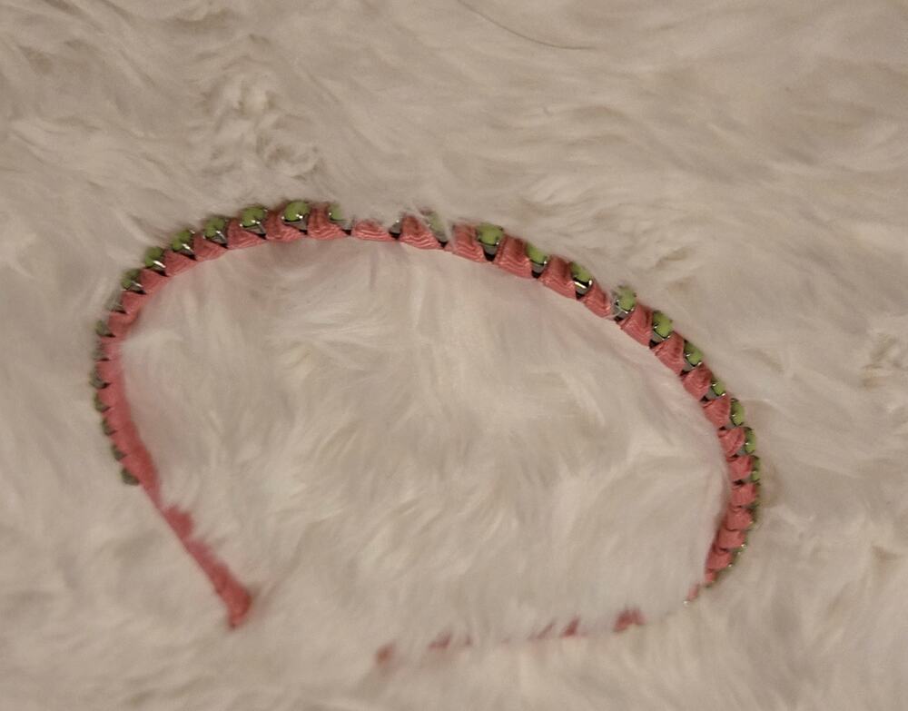 Vintage Y2K Pink Headband with Green Rhinestones